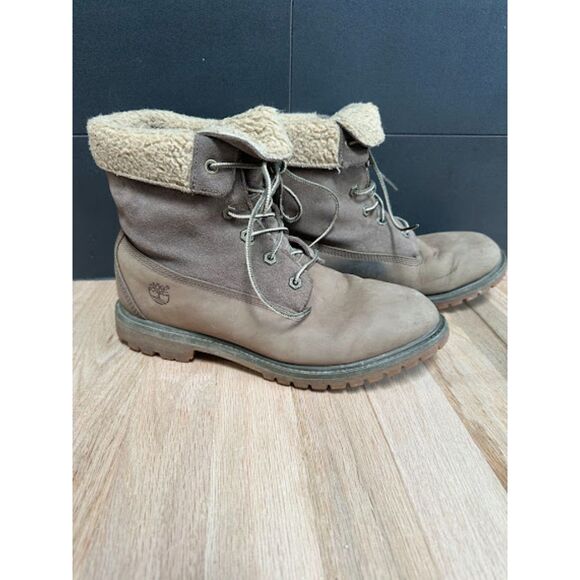 Timberland Women's Teddy Fleece Fold Boots Moto Waterproof Leather Gorpcore - Picture 1 of 10